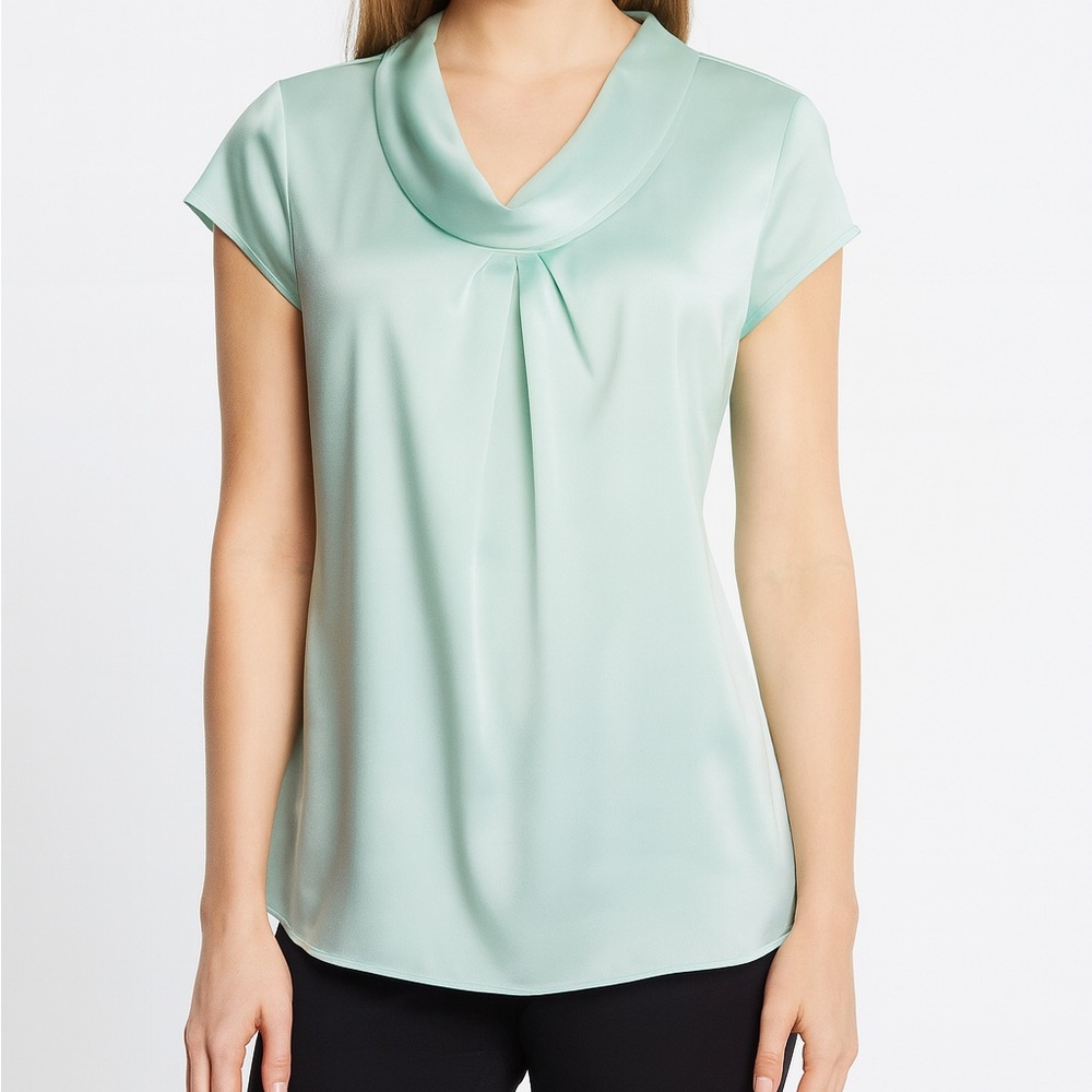 The Limited Cowl Neck Cap-Sleeve Blouse Mint Green Polyester Fabric Size Large